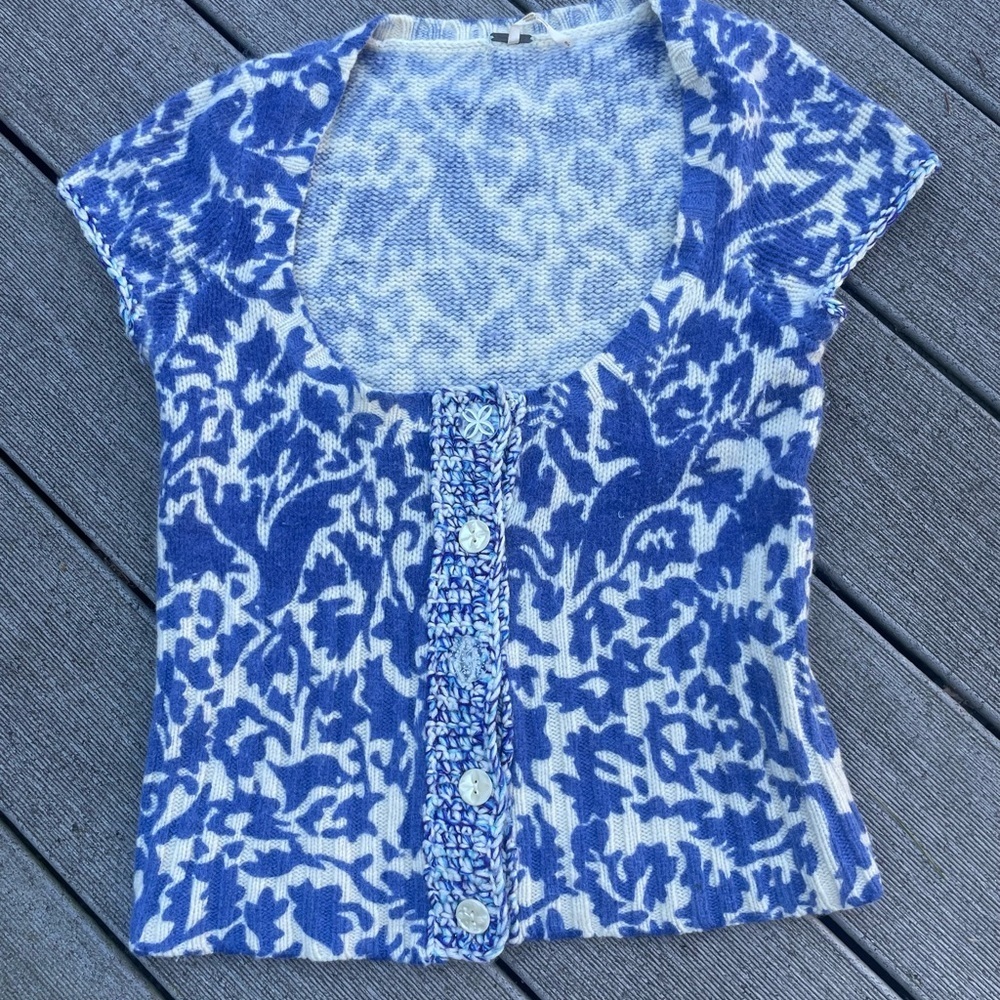 Free People Blue Bird Angora Scoop Neck Cap Sleeve Cardigan Sweater sz S